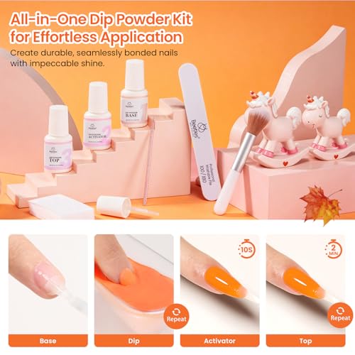 Beetles Fall Dip Powder Nail Kit, 6 Colors Burgundy Orang Red Green Yellow - color: 6 Colors x 10g Kit | Autumn Depth Palette