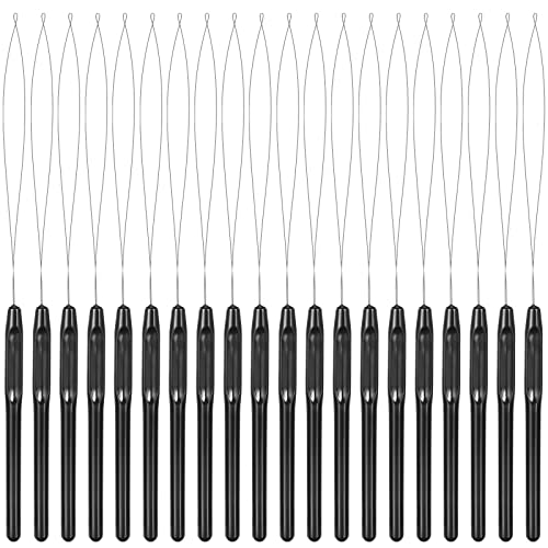 Chuangdi 20 Pieces Hair Extension Loop Threader Hook Needle Tool, Black - color: Black