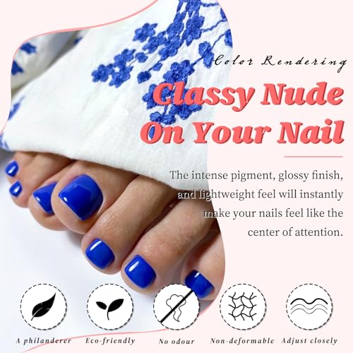 168pc Press on Toenails Women Fake Toe Nails with Adhesive Tabs, Blue Fake Toenails Press on Nails Toe Acrylic Nail Tips Short Square False Toenails Artificial Toe Nails Press ons - color: Blue