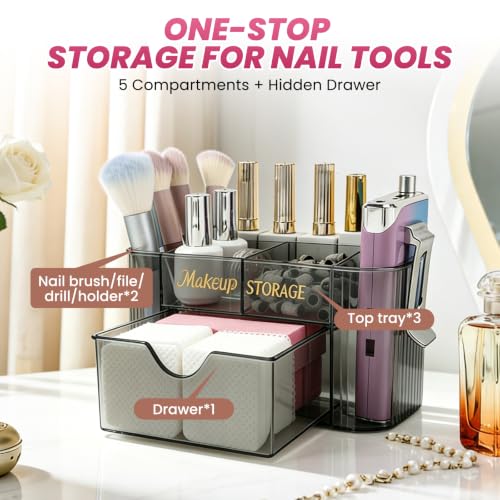 BQAN Clear Acrylic Nail Organizer with Drawer for Nail Tools Storage Black - color: Black