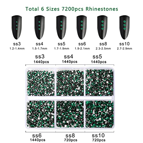 Beadsland Flatback Rhinestones, Emerald, 7200pcs Mixed 6 Sizes - color: Emerald