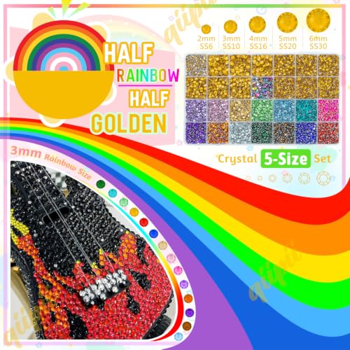 qiipii 28 Grids Golden Yellow 2-6mm Resin Rhinestones w B7000 Glue for Bedazzling Crafting Colorful Flatback Stones Diamonds Crystals Gems Bedazzler Kit for Nails Face Eyes Makeup Tumblers DIY Crafts - color: Golden, size: Crystal