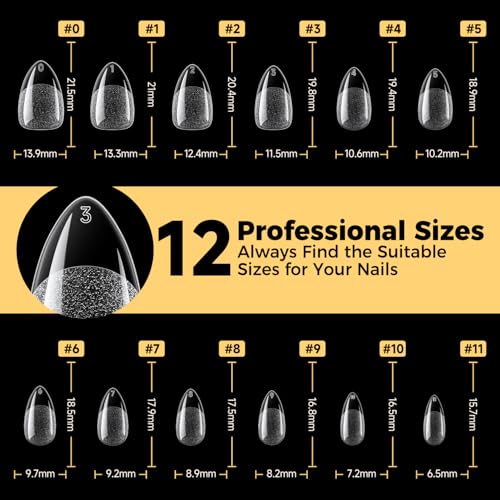 UNA GELLA Short Almond Nail Tips 240PCS Pre-Shape Gel Nail Tips