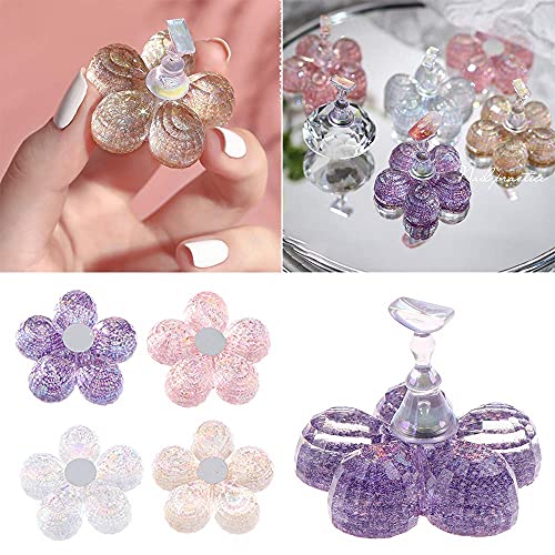 BWESOO Multi-Flower Shape Nail Art Practice Display Stand - Magnetic Tips DIY Nail Crystal Holder, Manicure Tools Accessories