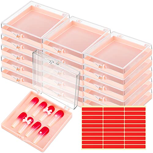 Landhoow 15 Pcs Press on Nail Box, Acrylic Display Case,Pink - color: Pink