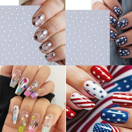 10 Sheets Star Nail Stickers for Nail Art, 3D Self-Adhesive Nail Decals - color: Five Star Colorfull