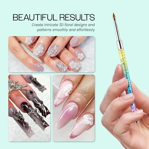 PANA Kolinsky 3D Acrylic Nail Brushes with Liquid Glitter Handle - For Professional Acrylic Powder Liquid Manicure Pedicure (Rainbow Color, Size #4) - style: 4