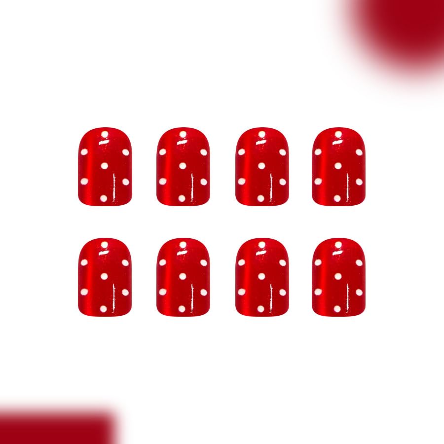 24Pcs Fall Press on Nails Short Square Polka Dot Fake Nails with Shiny Glitter Design Cute Polka Dots False Nails Red Acrylic Glue On Nails Autumn Glossy Full Cover Stick on Nails for Women - color: Fall03