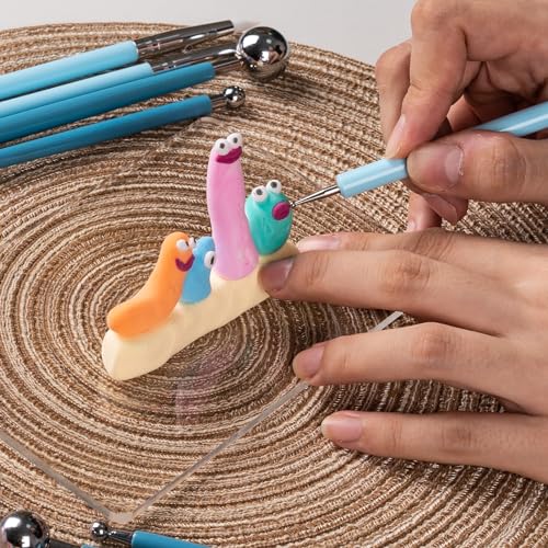 Dotting Tools, Silicone Clay Sculpting Tool, Ceramic Clay Ball Stylus Dot Painting Tools, Pottery Embossing Tool for Rock, Nail, Blending, Drawing, Modeling
