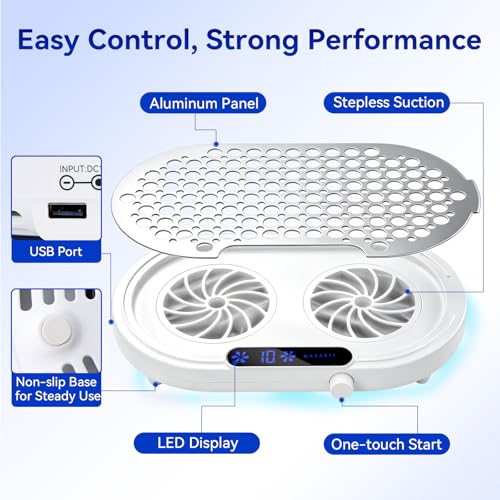Makartt Nail Dust Collector - 4000RPM Professional Dust Collector Nail Tech - color: White+Silver