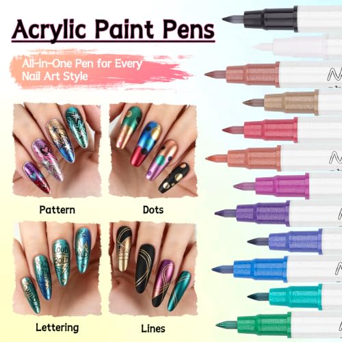 12 Colors Nail Art Pens Set, TOROKOM Nail Art Markers 3D Nail Polish Pens - color: 12 Color-I