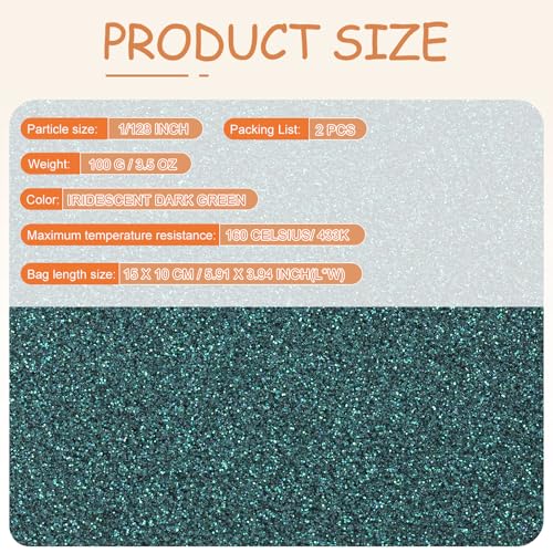 HARFINGTON 2Pcs Ultra Fine Glitter 1/128" Powder Metallic Resin Dark Green - color: Iridescent Dark Green