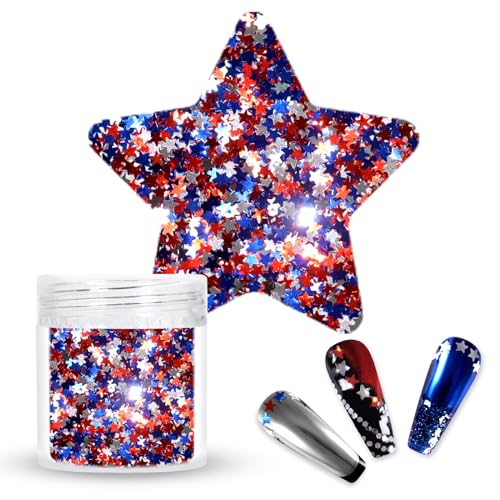 Laza 2g Stars Glitter for Independence Day Five-Pointed Star Sequins - color: Red Blue Silver Star