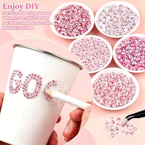 28000 Pcs Pink Rhinestones for Bedazzling 3/4/5/6mm Gems for Crafting DIY - color: Pink