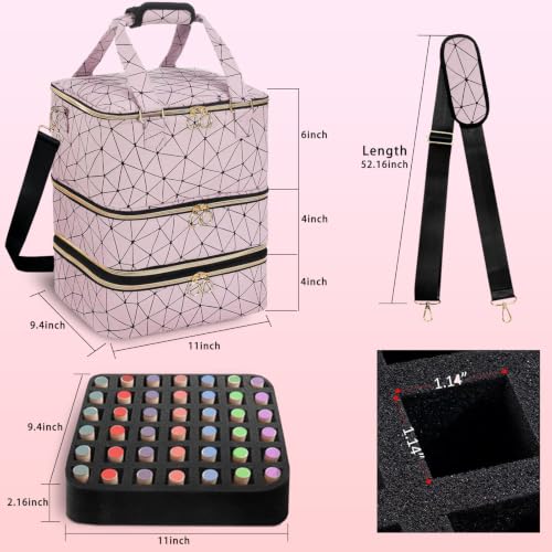 DHXYZZB Nail Polish Organizer Storage Bag - Holds 84 Bottles (15ml/0.5fl.Oz) & Manicure Tools & UV Lamp, 3 Layers Detachable PU Leather Nail Kit Storage Case, Large Travel Nail Supplies Shoulder Bag - color: Pink