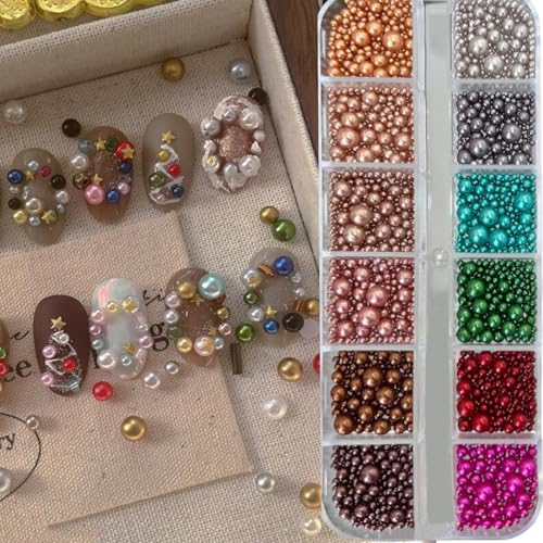 3D Beads Nail Charms Pearl Nail Art Charms Mixed Sizes Round Caviar Beads Art Nail Accessories Pearl Gem Rhinestones for Women Acrylic Nails Supplies Manicure Decorations DIY Accessories 1 Box - color: Rhinestone 07