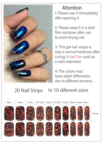 Semi Cured Gel Nail Strips, Blue, Gold Foil 20pcs Adhesive UV Sticker, Wraps for Home Manicure DIY - color: Chrome Blue Foil