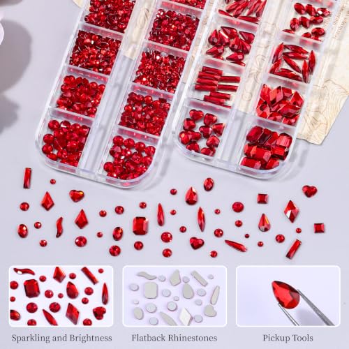 3220Pcs Red Glass Nail Rhinestones Flatback Gems Crystal - color: Red