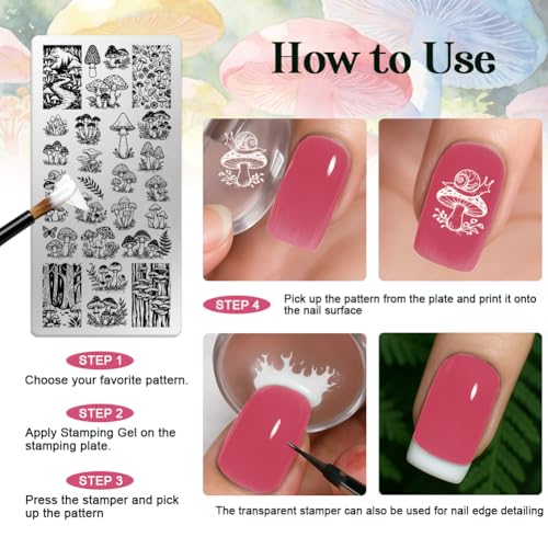 6 Sheets Nail Stamping Plate Mushrooms Nail Art Stamp - color: Mushrooms