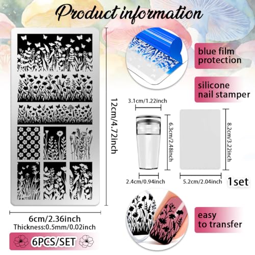 6 Sheets Nail Stamping Plate Mushrooms Nail Art Stamp - color: Mushrooms
