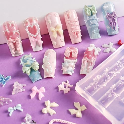 Laza 4pcs 3D Bowknot Silicone Nail Art Molds, Ribbon Bow Shapes Nail Molds - color: Bowknot