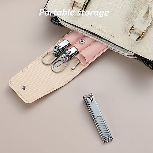 Nail Clipper Set for Women, Manicure Kit with Case, Travel Grooming Gift - color: Pink