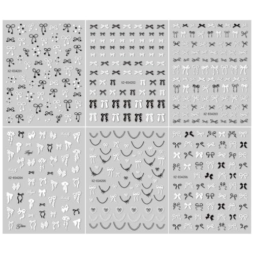 12Sheets Red & Black Bow Nail Art Stickers Christmas Bow Nail Decals - color: Style-34