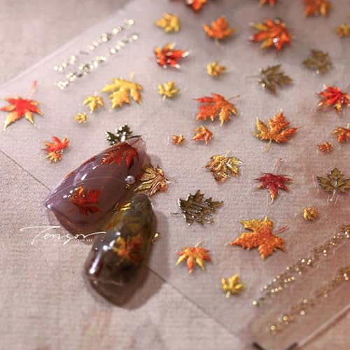 5D Embossed Nail Stickers Maple Leaf Gold Leaf Nail Stickers for Nail - color: Gold Leaf
