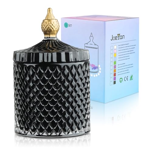 Joeyan 18oz Black Glass Jars with Lid,Embossed Candy Dishes,Diamond Faceted - color: Black