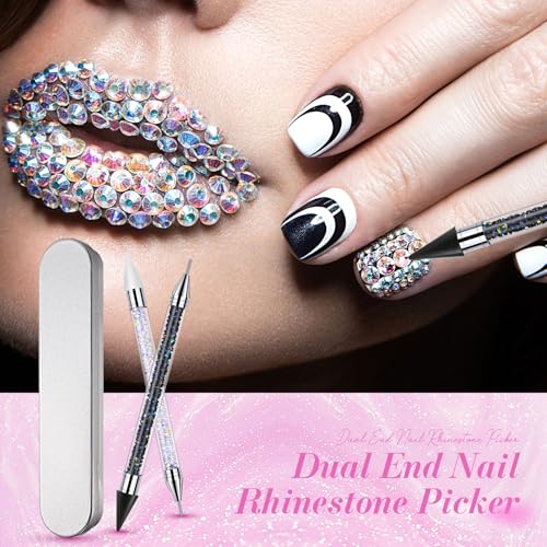 Tatuo 2 Pcs Rhinestone Picker Tool Kit with 2 Wax Head, Black, White - color: Black, White