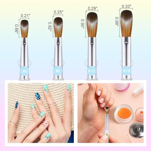 4PCS Acrylic Nail Brush Set, 6/8/12/16. Kolinsky Nail Art Brushes for Application, Sturdy Handle Oval Shaped Acrylic Powder Nails Design Tools for Professional Manicure DIY - color: Gradient, size: 4PCS
