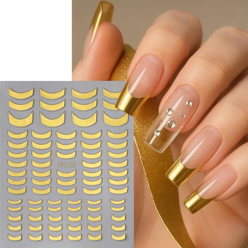 8 Sheets Gold Silver French Stripe Line Nail Stickers, 3D Self-Adhesive - color: Dh-825+826