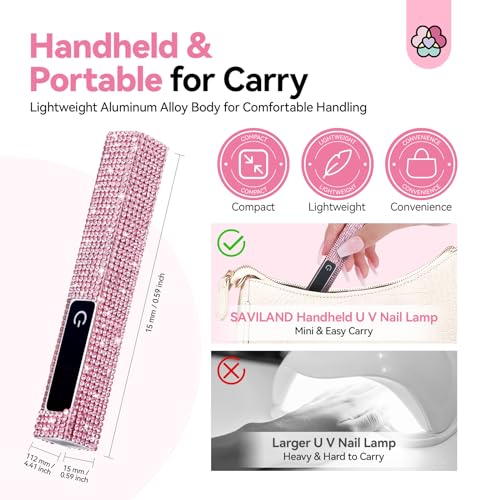 SAVILAND Mini Handheld U V Light for Gel Nails, Glitter Pink, 12W - color: C-Pink Diamond