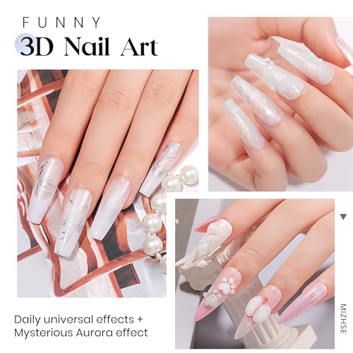 MIZHSE Solid Builder Gel, Aurora White Non-Sticky Hand Sculpting Gel for Nails, Mermaid Pearl 3D Nail Art Building Carving Modeling Hard Extension Soak Off U V LED Manicure Salon Home DIY 15g - color: 15g Aurora White
