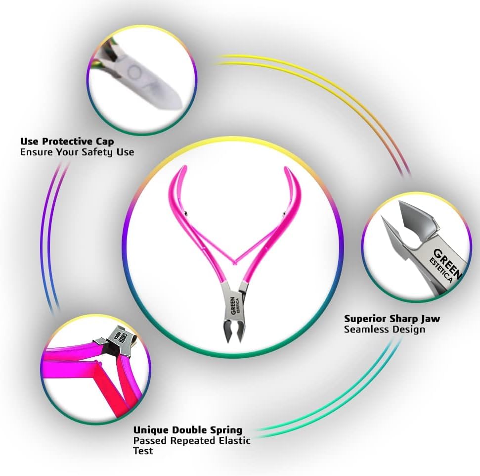 Professional Cuticle Trimmer & Nippers, Stainless Steel Nail Care Tool - color: Pink Nipper With Pusher - Pack 1