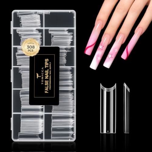 TOMICCA XXL Extra Long Square Nail Tips 308Pcs Half Cover Acrylic Nails