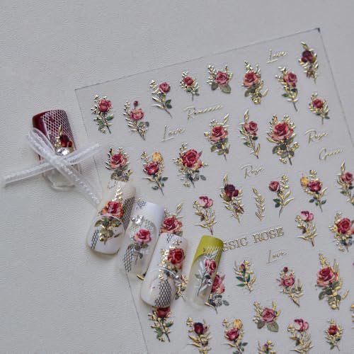 5D Embossed Nail Stickers, Premium Salon-Quality Self-Adhesive 3D Nail Art Decals, Refined Classic Designs for Easy DIY Manicure (Classic Rose) - color: Classic Rose