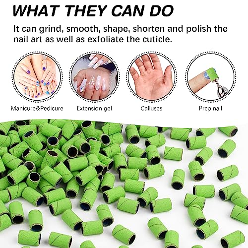 Sanding Bands for Nail Drill 240 Grit Extreme Fine Nail Sanding Bands 200Pcs Green Professional Sanding Bands and 2Pcs Nail Drill Bits for Manicures and Pedicure - color: green, size: 240 grit