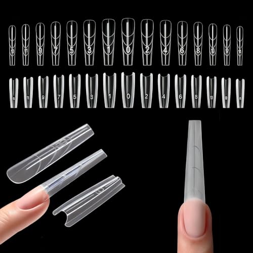 Sandwich Nail Dual Forms - 240Pcs | Almond Round Shape Nail Extension Kit with Alignment Guides | Reusable Mold for Builder Gel & Polygel (Long coffin shape) - color: Long coffin shape