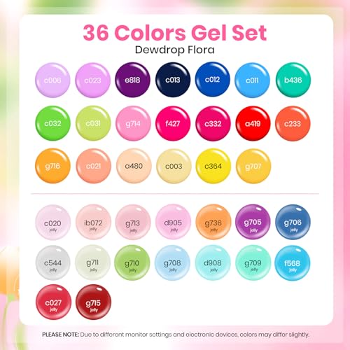 Beetles Fall Gel Polish Set, 36 Colors Jelly Solid Glitter Gel - color: Dewdrop Flora