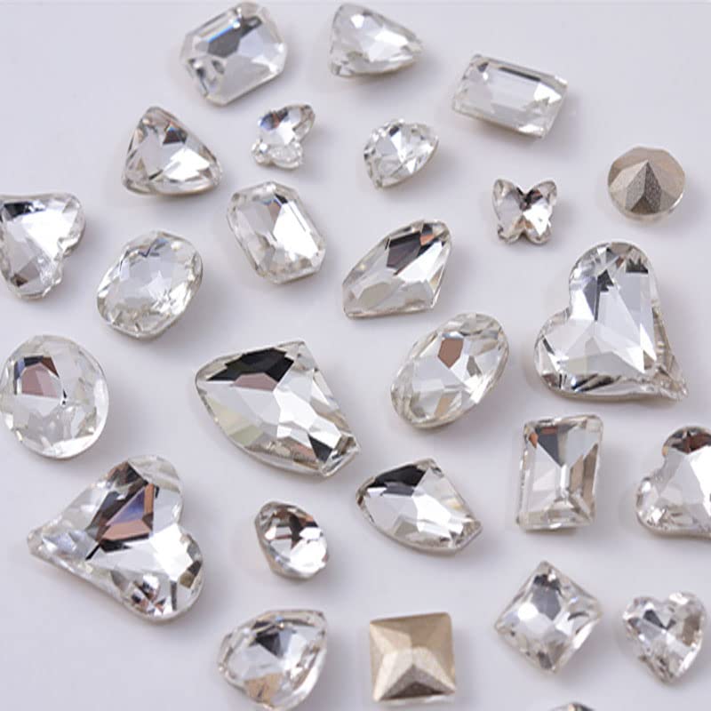 48 Pcs Big Mix Sizes Different Shape Nail Rhinestones 16 Styles 3D Glass Crystals Diamonds Love Distorts Heart Super Shiny Charms Gems Stones DIY Nail Art Decoration Craft Jewelry (White) - color: White