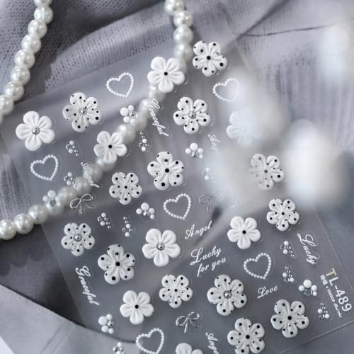White Flower Nail Stickers 5D Embossed Nail Stickers Decals - color: Color37