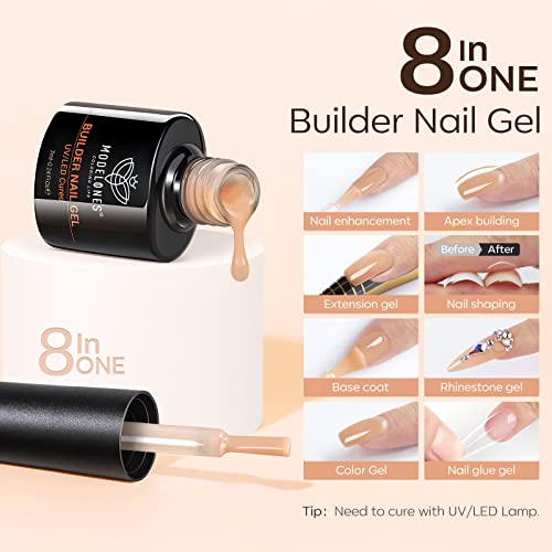 modelones Gel Polish Builder Nail Set, Base Colors 8-in-One Jelly Caramel - color: Builder Warm Sheer Nude Translucent