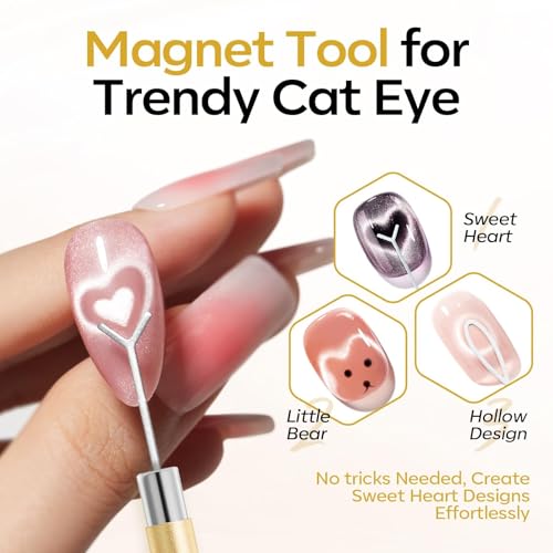 modelones 3-in-1 Cat Eye Magnet Nail Art Tool,Cylindrical & Ball Magnet Nail Art Pens, Multi-Effect Magnets for Cat Eye Gel Polish DIY at Home Salon(Magnet Only, No Gel Included) - color: A1-3-in-1 Gold Double Head Cat Eye Magnet