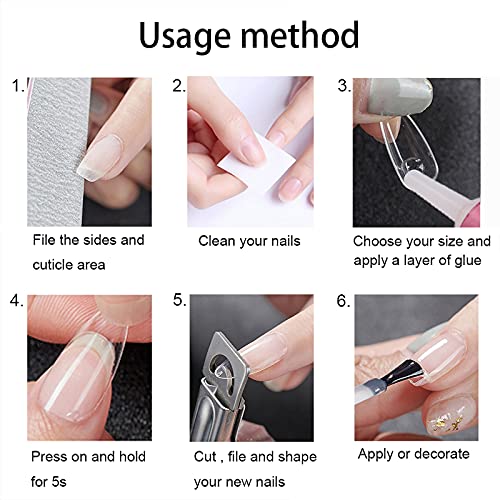 500Pcs Almond Nails Full Cover Clear Acrylic Nail Tips with 10Pcs Nail Glue for DIY Nail Art - color: A-almond-clear-10glue