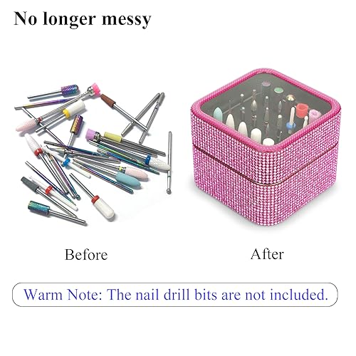 Cellentool 30 Holes Nail Drill Bits Holder Rhinestone Case Box - color: Pink, size: 30 Holes