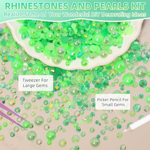 14000Pcs Green Flatback Rhinestones and Pearls for Bedazzling Kit - color: S2