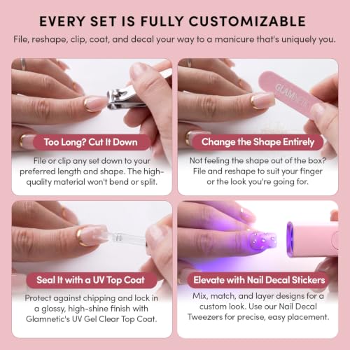 Glamnetic Press On Nails - Short Squoval, Cat-Eye Fake Nails 30 Pc Full Kit - color: Pixie Dusted - Light Pink Cat-Eye French Tip