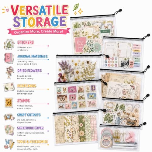 12 Pcs Sticker Storage Organizer Clear Zipper Pouches (11.4×8 Inches) - size: 11.4x8inch