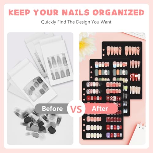 KEIFIN 6 Pcs Press On Nail Book Display Organizer Binder A5 Inserts, Black - color: BLACK